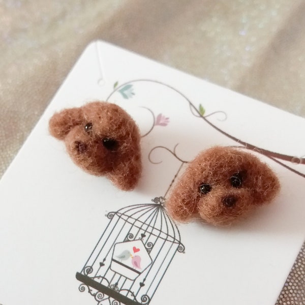 Brown Poodle Earrings / Dog Mom Fur Mama Gifts / Toy Poodle Figure Earrings / Fluffy Plush Puppy Jewelry / Cute Dog Lovers Accessories GD233