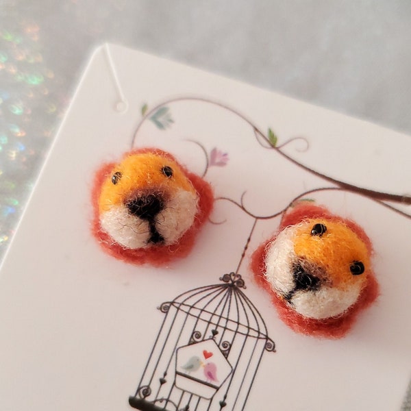 Cute Lion Earrings / Leo Gifts / Fluffy Plush Kawaii Animal Head Jewelry / Lion Lover Gifts / GD255