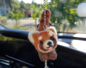 Red Panda Rear View Mirror Charm / Personalized Car Accessories for Women / Fluffy Plushie Animal Ornament / Christmas Gift for Her GD225