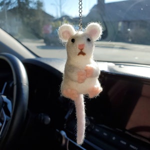 Rat Rear View Mirror Charm Hanging Plush Car Ornament Dashboard Decoration / Kawaii Mice Auto Interior Decor / Pet Mouse Figurine Gift GD260