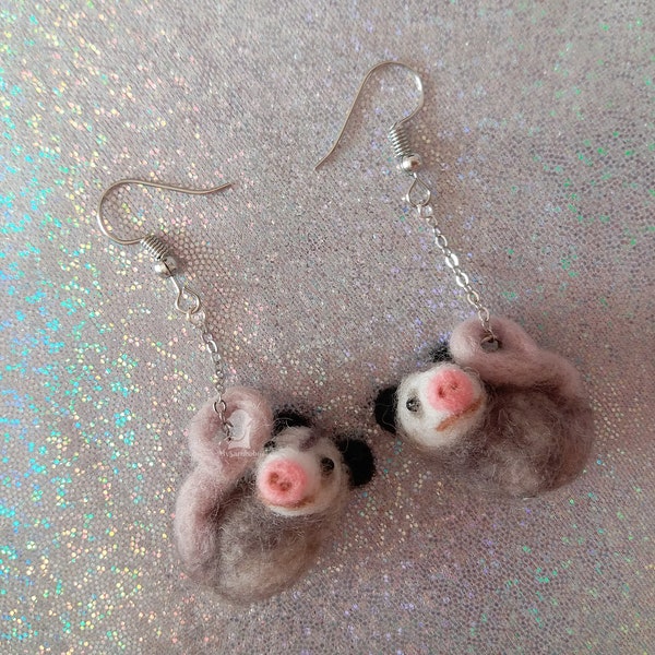 Opossum Earrings / Opossum Plush Kawaii Earrings / Screaming Possum / Marsupial Animal Jewelry / Opossum Lover Gifts Opossum Ornament GD201