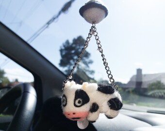 Area 51 UFO & Cow Rear View Mirror Charm / Personalized Christmas Gift/ Car Accessories for Women / Stocking Stuffers / Alien Ornament GD192