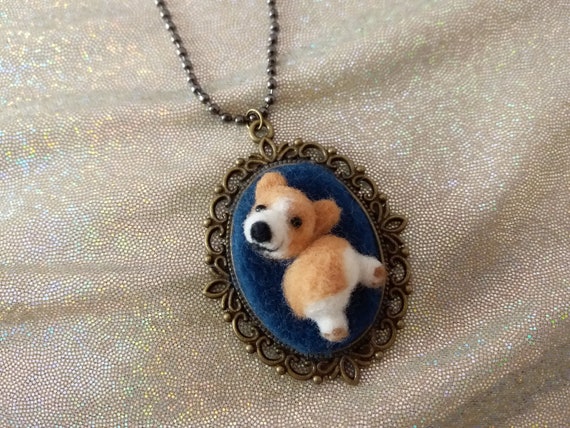 Corgi Necklace / Victorian Pendant Long Necklace / Kawaii Jewelry / Pembroke Welsh Corgi Gifts / Fluffy Dog Accessories Dog Lover Gift GD195