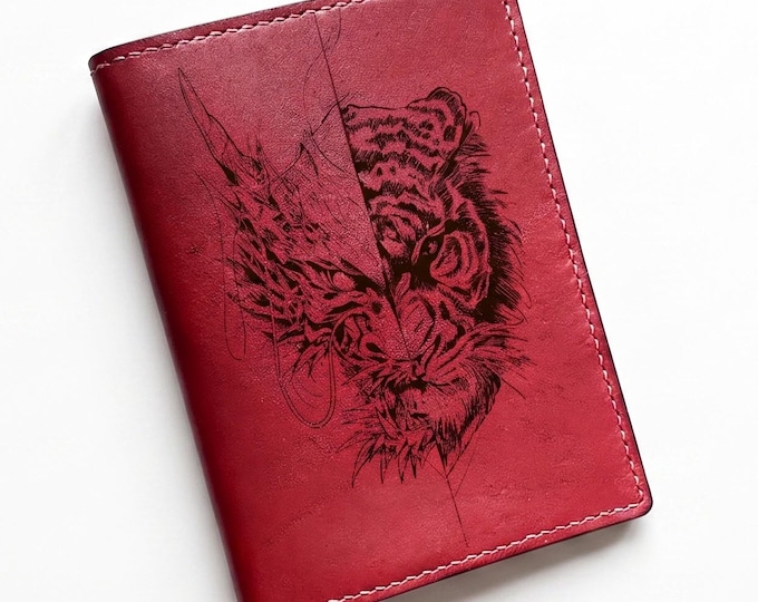 Dragon Tiger head art wallet, personalized genuine leather handmade wallet, oriental style passport - 220226
