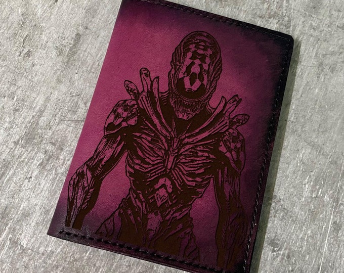 Handmade Xenomorph Leather Passport Wallet: Alien Art Gift