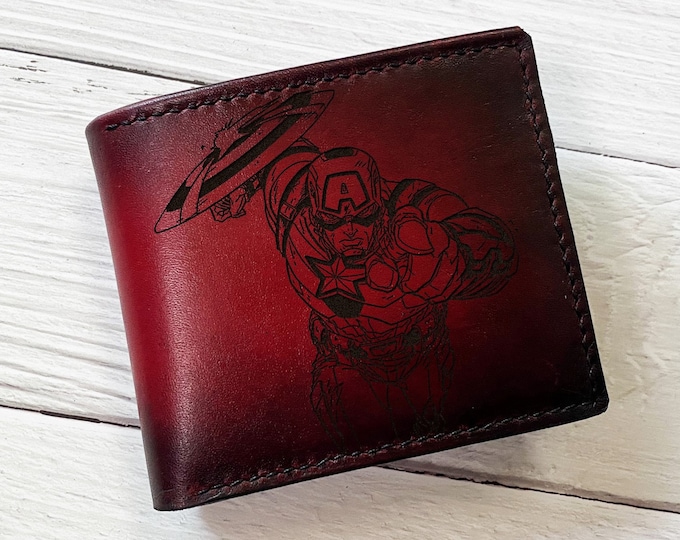 Captain America Leather Wallet, Superheroes Gift for Men