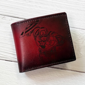 Cartera de cuero para hombre del Capitán América, cartera de cuero de superhéroes, cartera genial para papá, regalo de aniversario de cumpleaños para novio, esposo