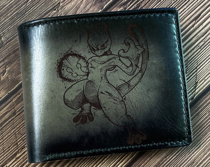 Mew Two art wallet, customized leather men's wallet, pokemon leather gift ideas - set 050926