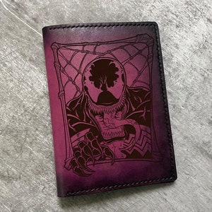 Venom leather passport wallet, Venom leather gift ideas, venom carnage travel wallet, customized venom gift ideas, superheroes xmas gift