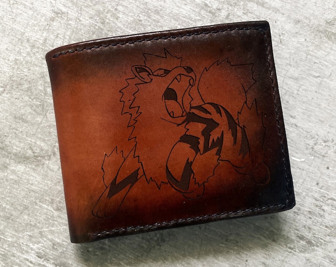 Handmade Arcanine Leather Wallet, Fire Pokemon Gift