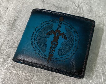 The master sword leather men&#39;s wallet, customized gift for him, Zelda gamer anniversary present, wallet for boyfriend, Legend of Zelda gifts