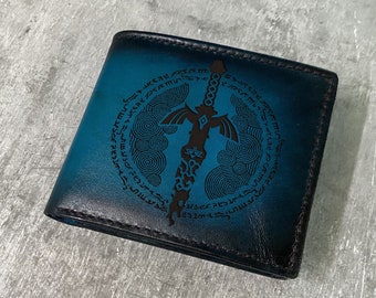 Portefeuille pour homme en cuir The Master Sword, cadeau personnalisé pour lui, cadeau d'anniversaire de joueur Zelda, portefeuille pour petit ami, cadeaux Legend of Zelda