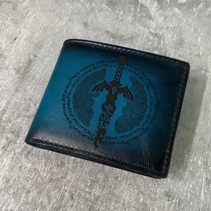 Cartera de cuero para hombre de The Master Sword, regalo personalizado para él, regalo de aniversario de jugador de Zelda, cartera para novio, regalos de Legend of Zelda