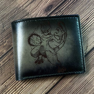 Mew Two Kunst Geldbörse, maßgeschneiderte Leder Herren Geldbörse, Pokemon Leder Geschenkideen, Geldbörse für Freund, Ehemann, Geburtstagsgeschenk für Kind