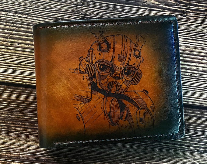 Handmade Bumblebee Leather Bifold Wallet: Transformers Art Gift