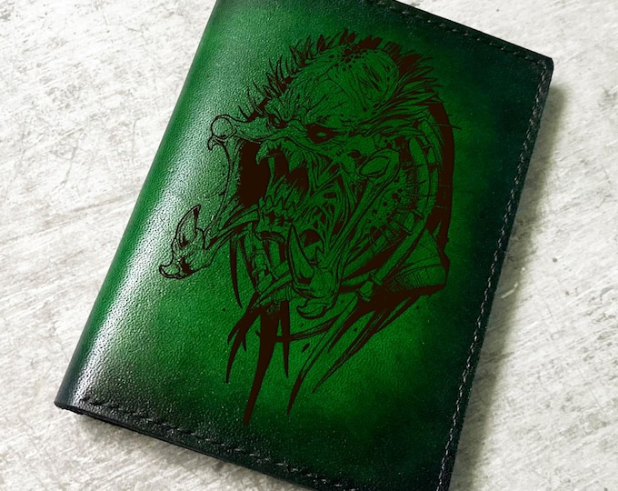 Handmade genuine leather wallet, predator travel wallet, custom engrave gift