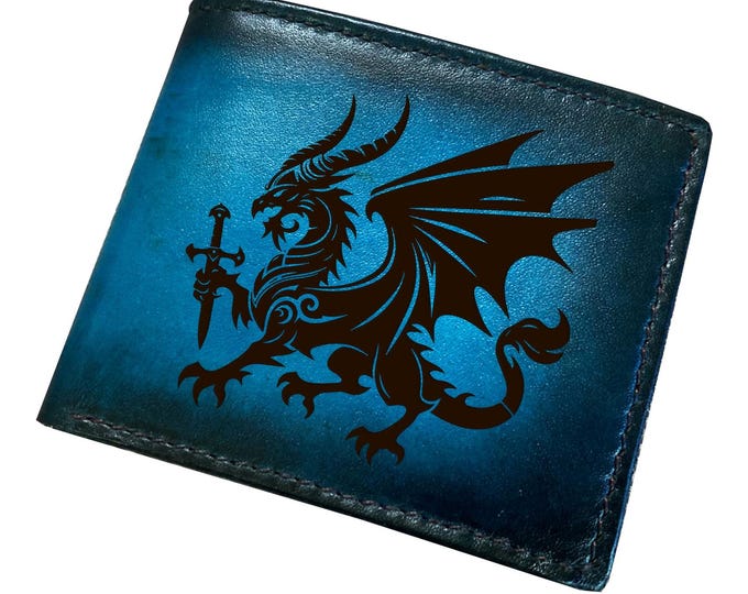 Dragon leather handmade wallet, name engrave custom gift, wallet for dad, husband, boyfriend