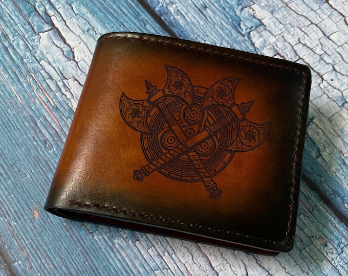 Handmade Leather Warrior Wallet: Custom Engraved Gift