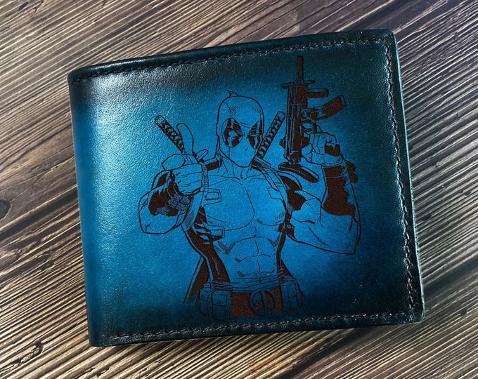 Handmade Deadpool Leather Wallet, Marvel Art Gift