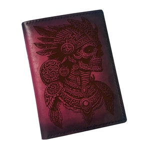 Portefeuille en cuir gravé Maya Inca Death God, portefeuille de voyage de style Maya, portefeuille gravé personnalisé, idées cadeau horreur de la mort, portefeuille pour garçon mexicain