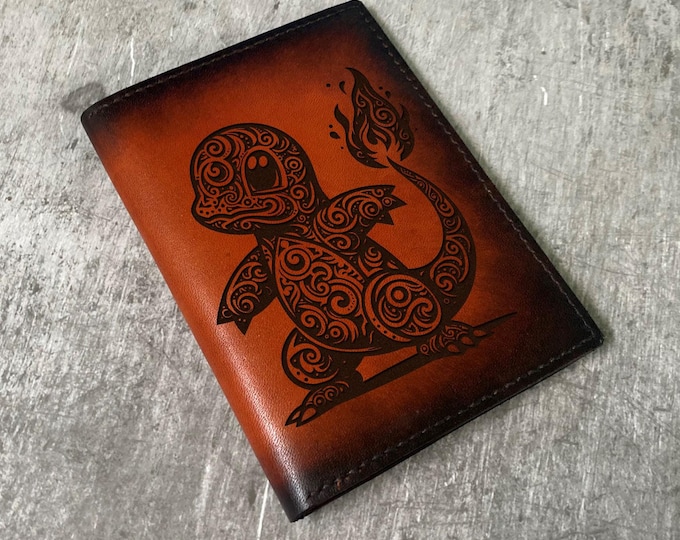 Charmander Floral Art Leather Wallet, Pokemon Gift