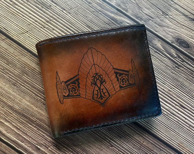 Handmade Leather Wallet, Rohan Crown of Aragon, LOTR Fan Gift
