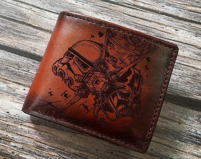 Handmade Star Wars Leather Wallet, Darth Vader Art, Anniversary Gift