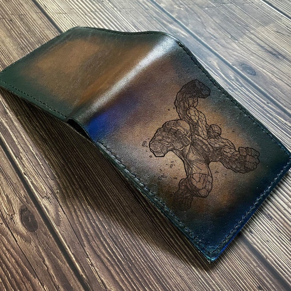 Handmade Leather Wallet: Superhero Engraved Bifold