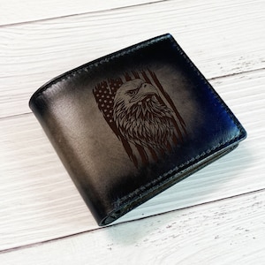 Cartera de cuero para hombre con la bandera de EE. UU., regalos patriotas para hombres, cartera con dibujo de águila americana, regalo personalizado para papá, esposo, cartera para hombres