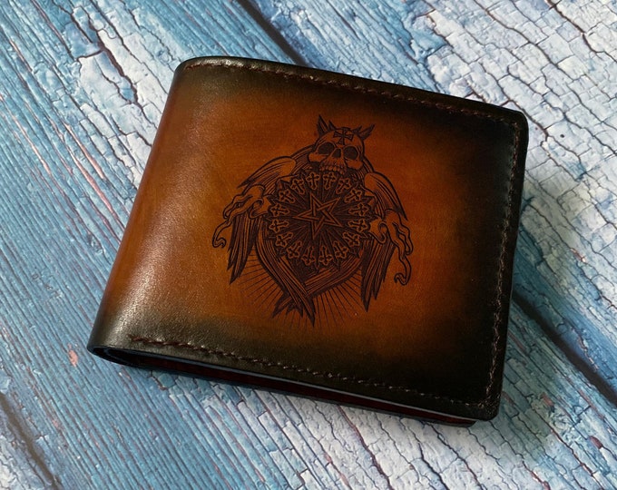 Pentagram Skull Leather Wallet: Personalized Gothic Bifold Wallet