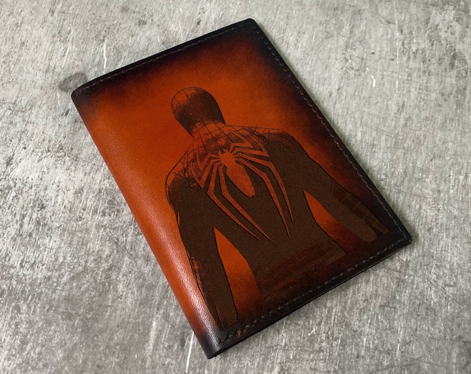 Handmade Spiderman Leather Passport Wallet: Custom Travel Case