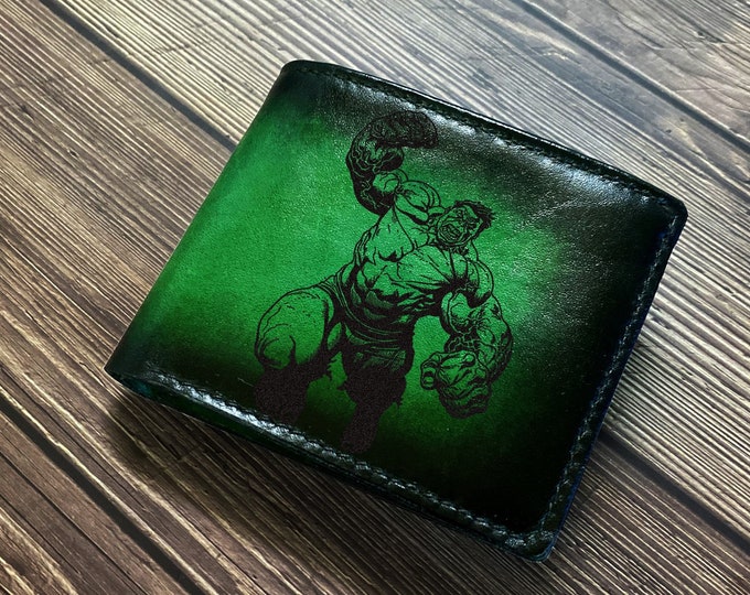 Personalized Hulk Leather Wallet: Avenger Bifold, Superhero Gift