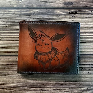Desenho fofo de Eevee, carteira masculina personalizada de couro legítimo, carteira masculina dobrável de Pokémon, carteira para criança, presente de aniversário de Pokémon para ele