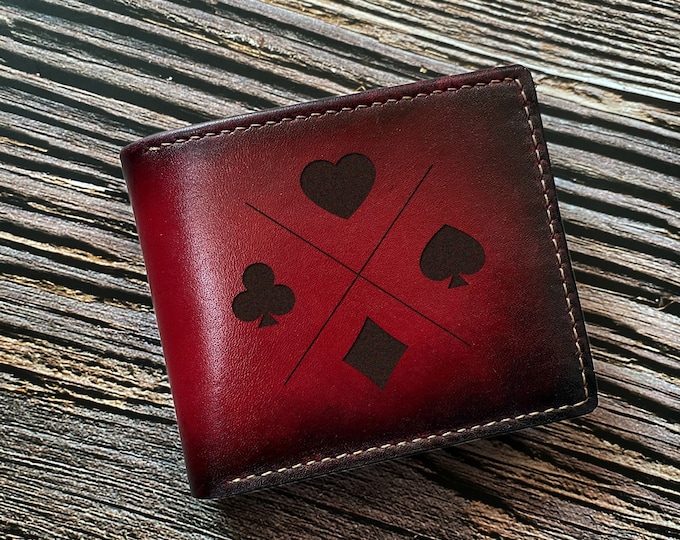 Playing Cards Genuine Leather Wallet, Personalized Gambling Gift