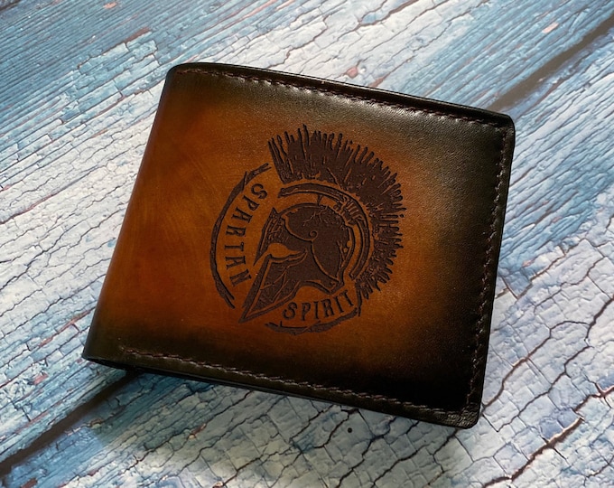 Viking Warrior Leather Wallet, Personalized Engraved Gift