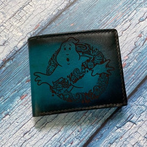 Ghostbusters Icon Leder Doppelfach Geldbörse, Brieftasche mit individueller Gravur, Horror Spaß Geschenk für Freund, Ehemann, Mooglie Geist Geschenkideen für Jungen