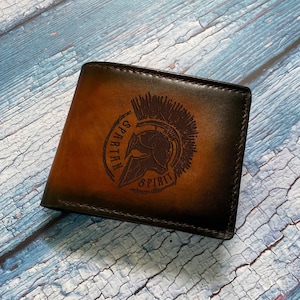 Cartera de cuero de guerrero vikingo para hombre, ideas de regalo de cuero con grabado personalizado para él, regalo de aniversario de cumpleaños de cuero para novio