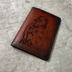 Cartera de cuero hecha a mano de Sup-Zero, ideas de regalo de cuero de guerrero de Mortal Kombat, regalo de juego clásico para niño, billetera genial para papá, esposo
