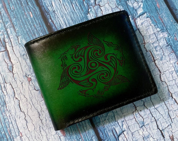 Handmade Leather Celtic Horse Wallet, Viking Symbol, Personalized Gift