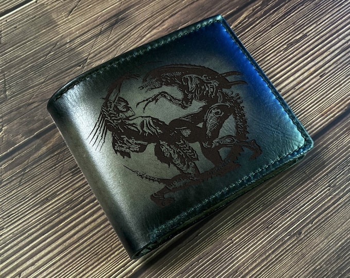 Alien vs Predator Leather Wallet: Engraved Horror Gift