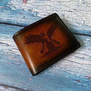 Cartera de cuero hecha a mano de Reborn Angels, cartera con grabado personalizado, ideas de regalo de cuero para hombres, regalo de cumpleaños de aniversario de Navidad para niño