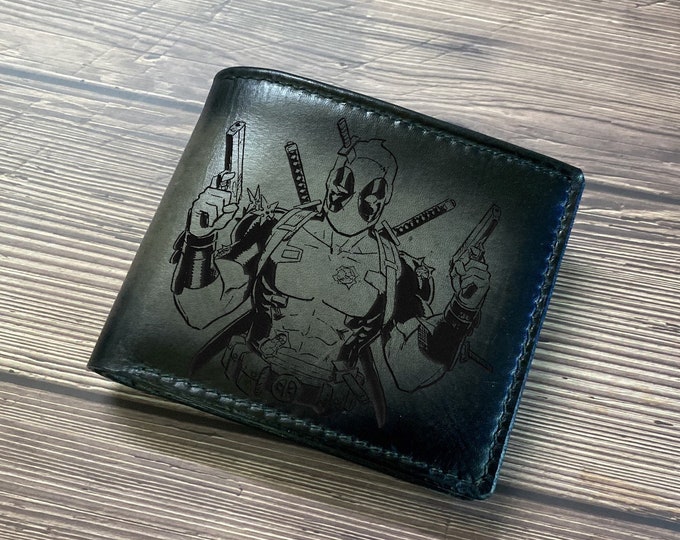Handmade Deadpool Leather Wallet: Superhero Bifold Wallet