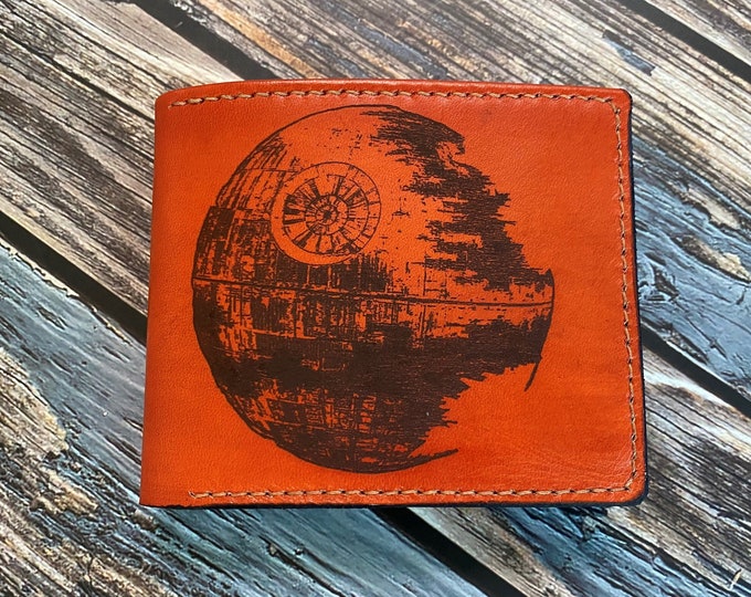 Death Star Leather Wallet, Star Wars Bifold, Handmade
