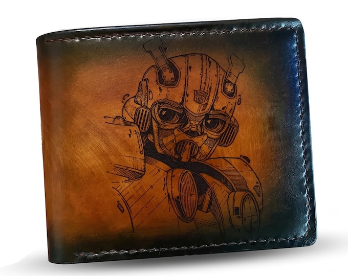 Handmade Bumblebee Leather Bifold Wallet: Transformers Art Gift - set 170926