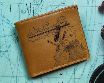 Portefeuille pour homme en cuir Roronoa Zoro, idées cadeaux pour chasseur de pirates, cadeau personnalisé de l'équipe du chapeau de paille pour frère, portefeuille cool pour petit ami, mari