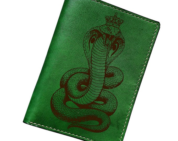 Cobra Snake engrave leather handmade wallet, Reptile passport wallet, custom travel case - 300426