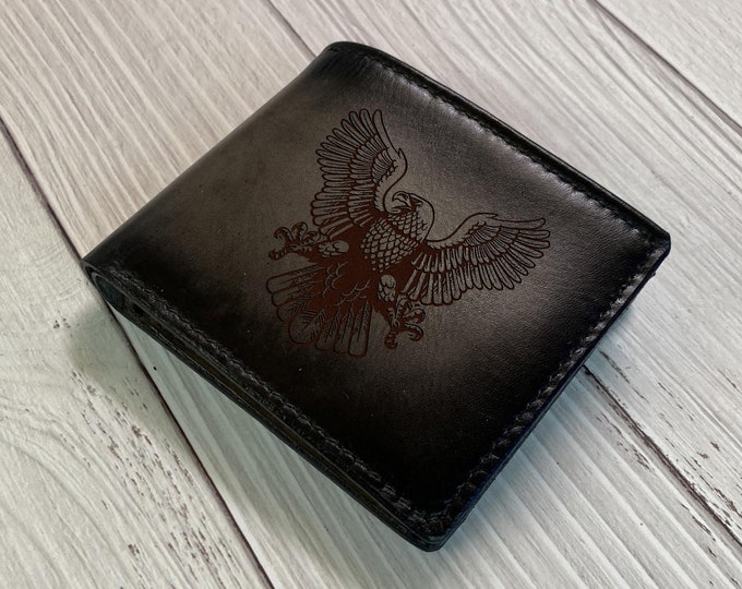 Eagle Drawing Leather Bifold Wallet, Custom Anniversary Gift