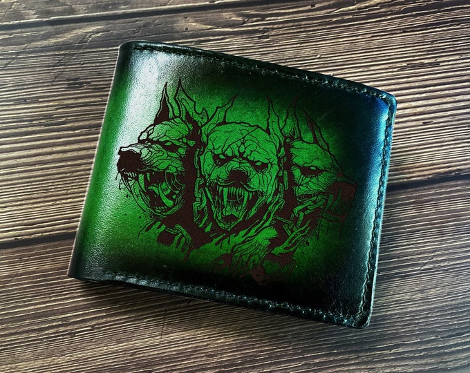 Handmade Leather Cerberus Wallet: Greek Mythology Hades Hound
