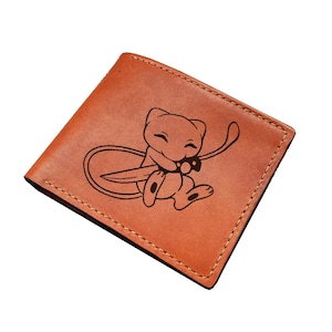 Mew Leder Geldbörse für Ihn, süsse Leder Brieftasche für Ihn, süsse Mew Leder Geschenkideen, Pokemon Liebhaber Weihnachtsgeschenk