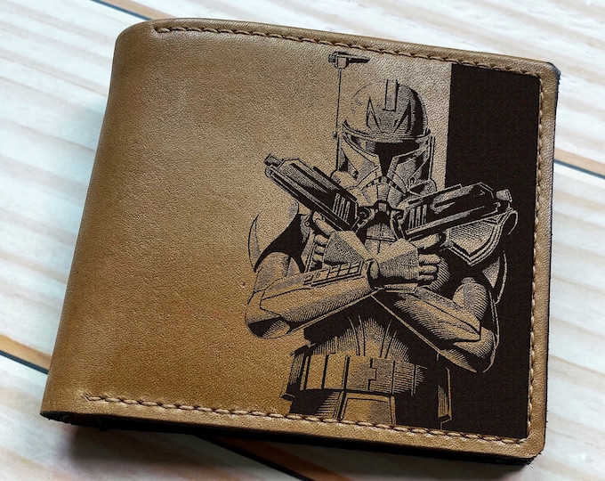 Mandalorian Captain Rex Leather Wallet, Customized Star Wars Gift